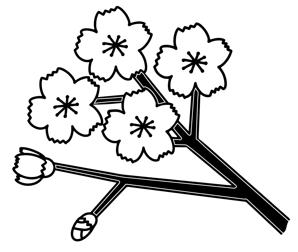 開いた桜の花とつぼみ 白黒 の無料イラスト 手書き風 かわいいフリー素材屋 いらすと係